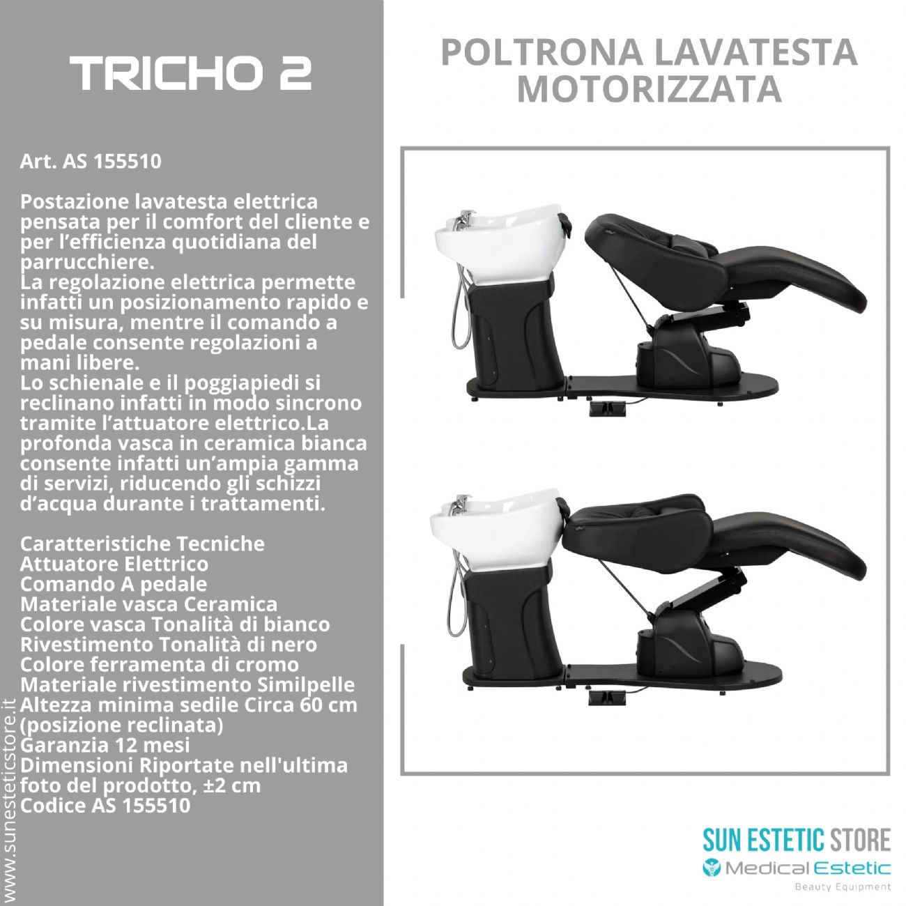 Tricho 2 poltrona lettino lavatesta massaggiante motorizzata