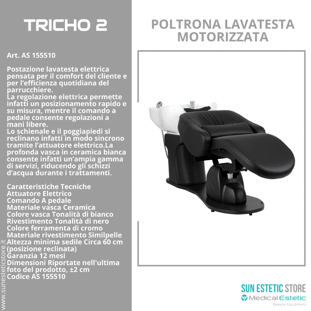 Tricho 2 poltrona lettino lavatesta massaggiante motorizzata