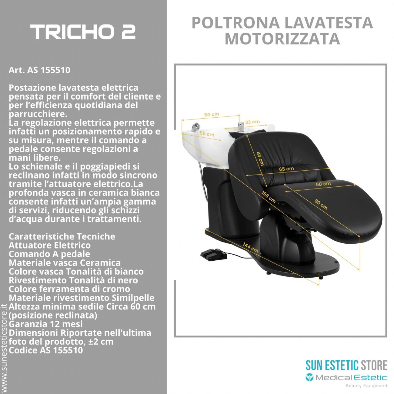 Tricho 2 poltrona lettino lavatesta massaggiante motorizzata