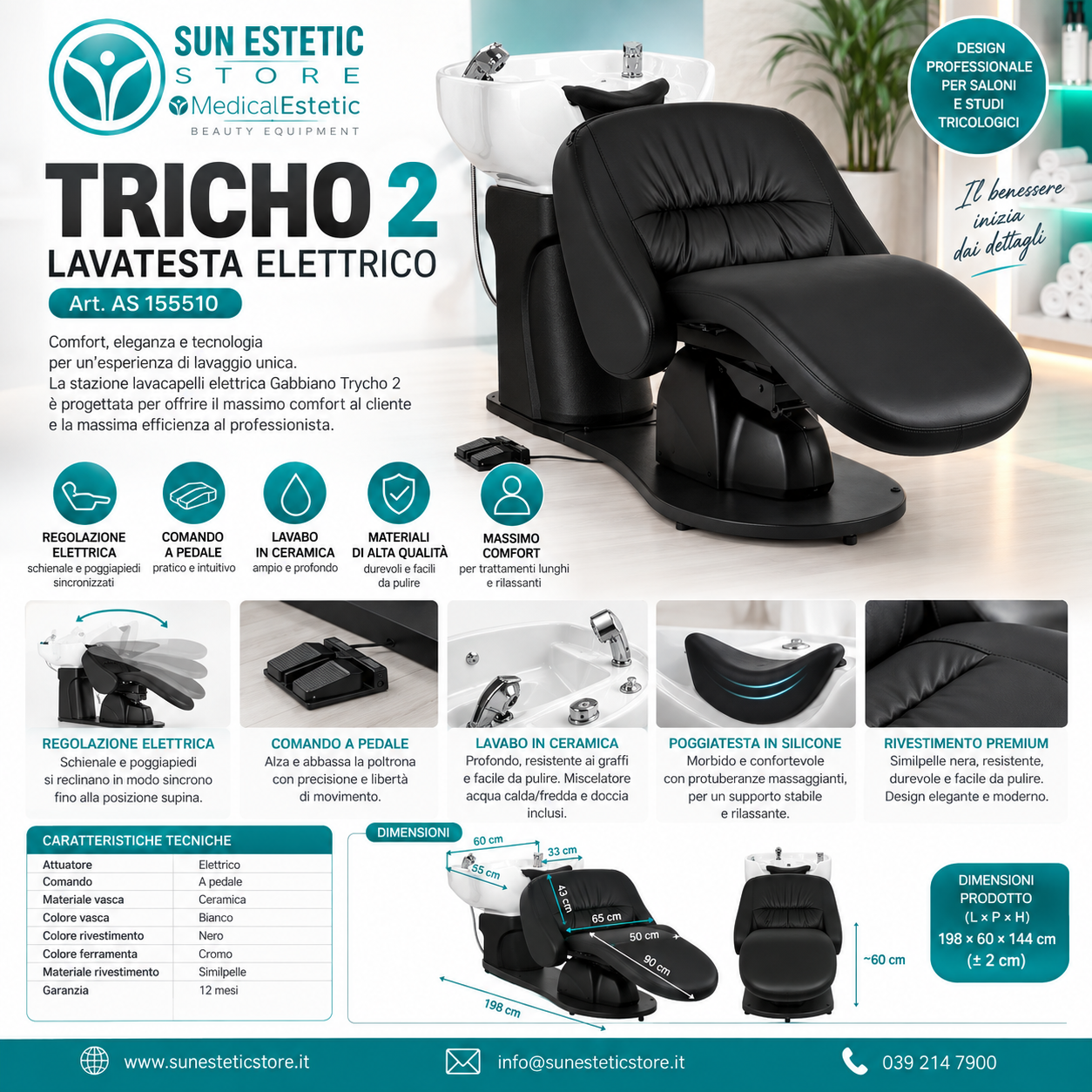 Tricho 2 poltrona lettino lavatesta massaggiante motorizzata