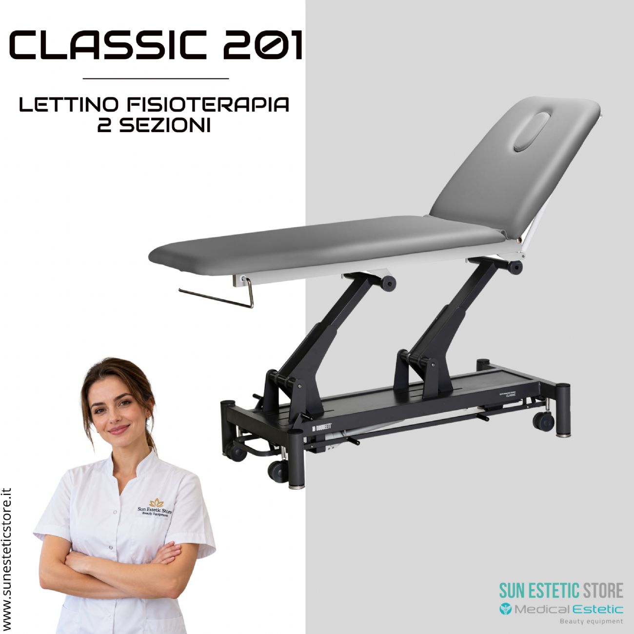 Classic 201 lettino fisioterapia 2 sezioni 1 motore con perimetrale