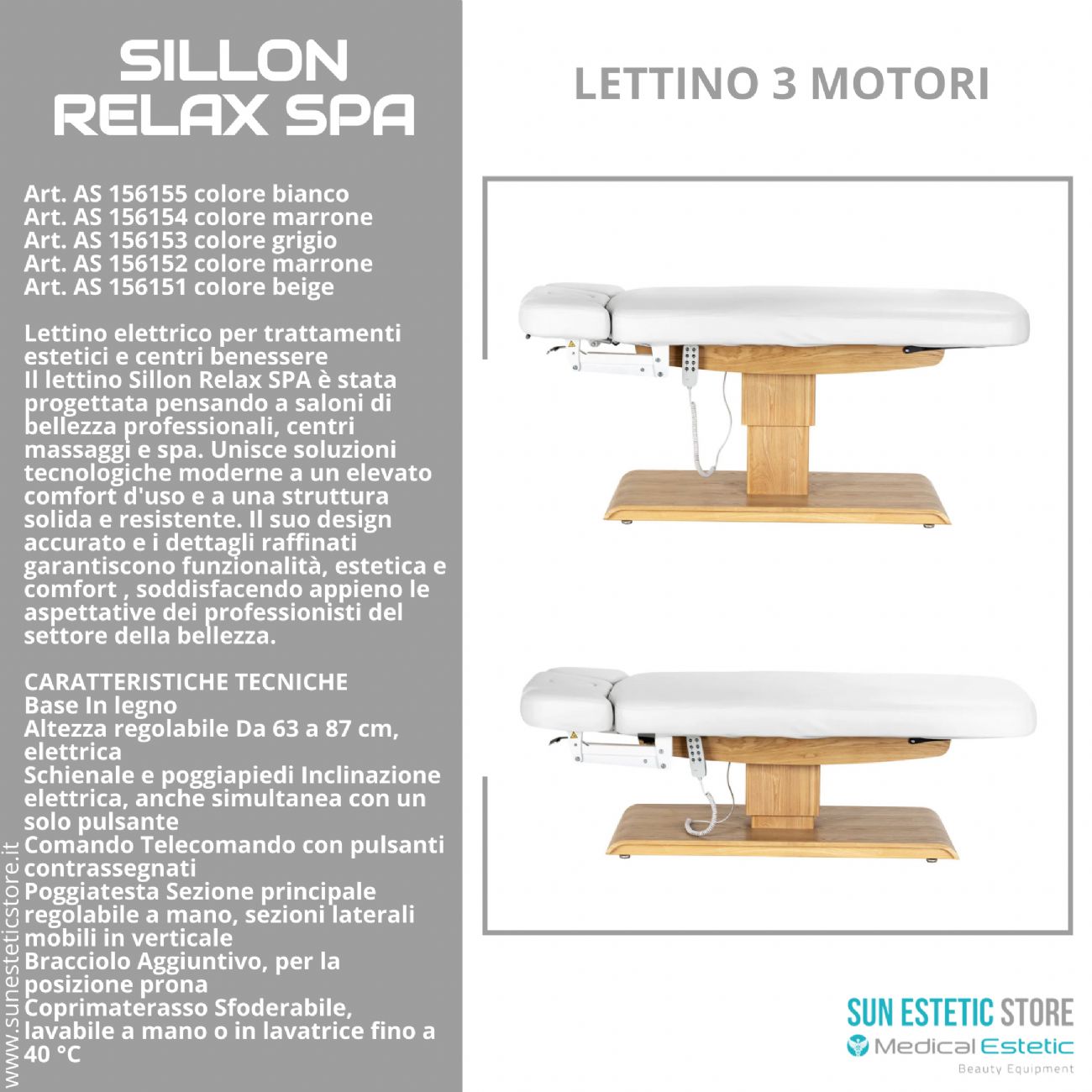 Sillon Relax Spa – Lettino Elettrico con Base in Legno Marrone Chiaro per Estetica e SPA