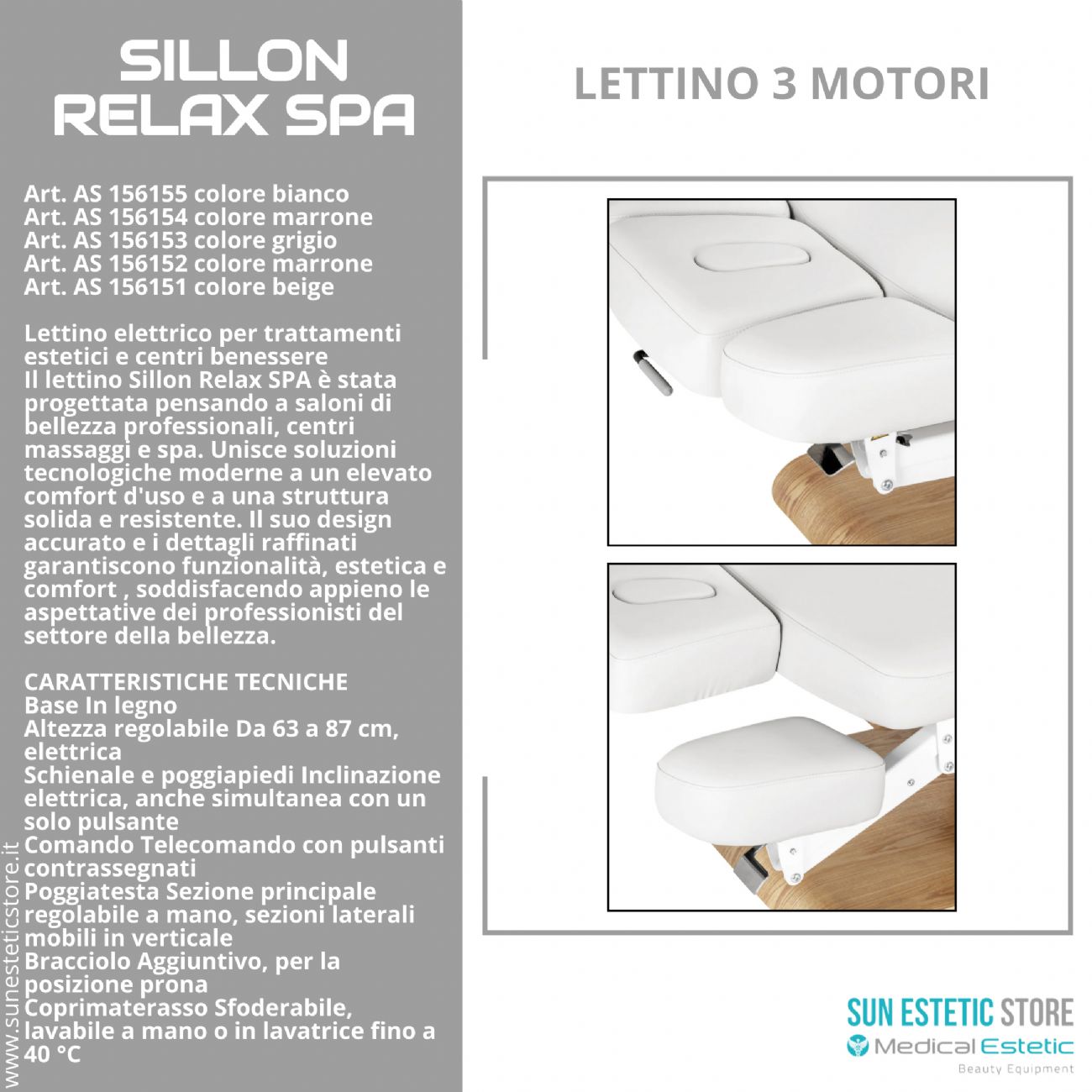 Sillon Relax Spa – Lettino Elettrico con Base in Legno Marrone Chiaro per Estetica e SPA