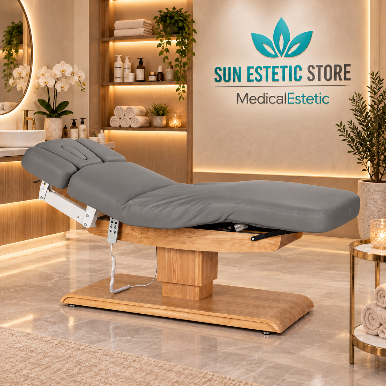 Sillon Relax Spa – Lettino Elettrico con Base in Legno Marrone Chiaro per Estetica e SPA