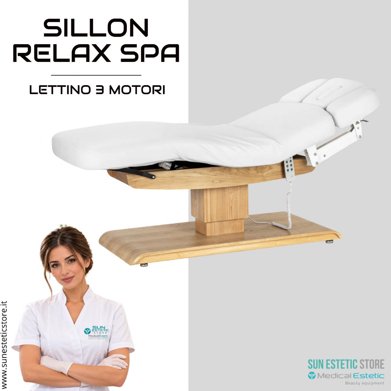 Sillon Relax Spa – Lettino Elettrico con Base in Legno Marrone Chiaro per Estetica e SPA