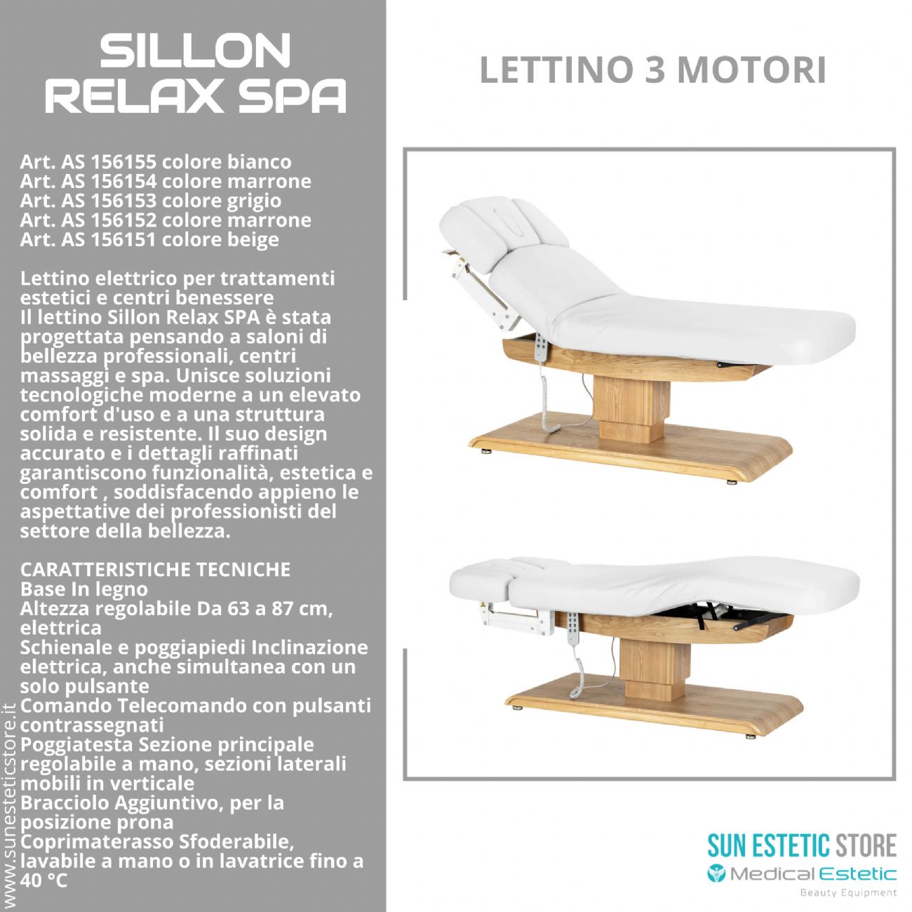 Sillon Relax Spa – Lettino Elettrico con Base in Legno Marrone Chiaro per Estetica e SPA