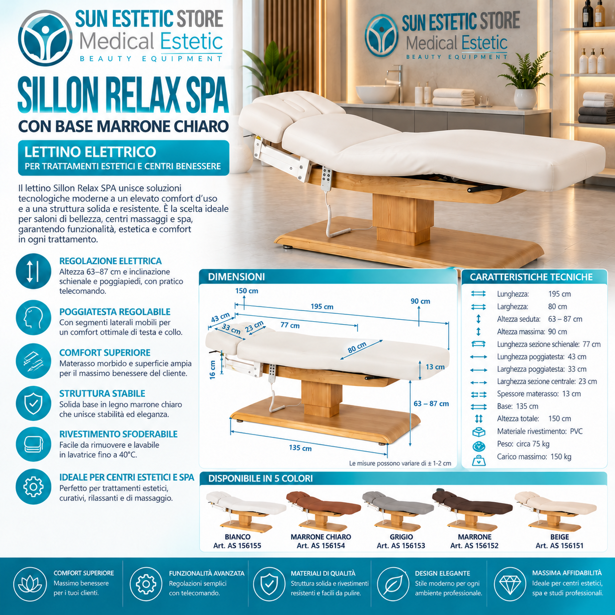 Sillon Relax Spa – Lettino Elettrico con Base in Legno Marrone Chiaro per Estetica e SPA