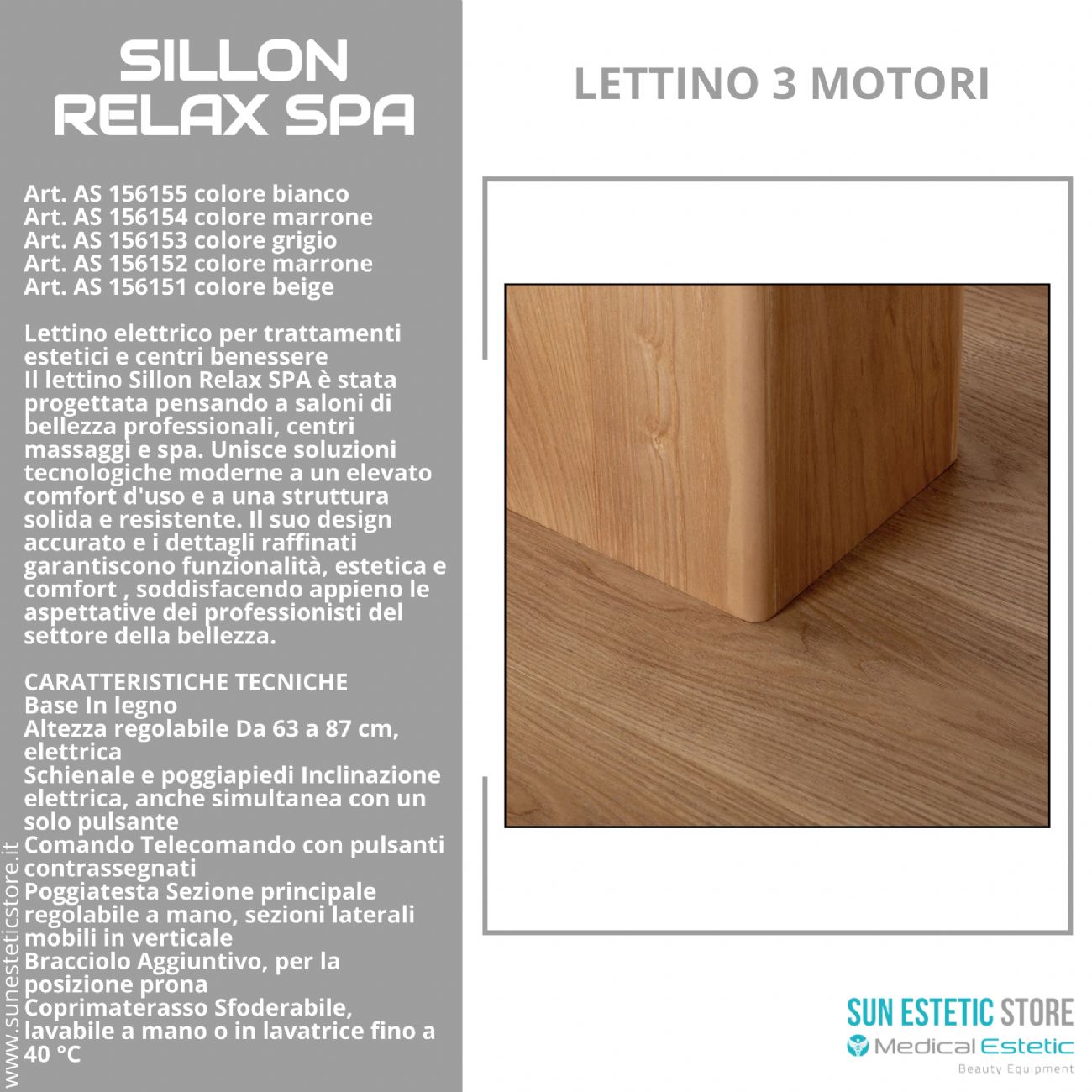 Sillon Relax Spa – Lettino Elettrico con Base in Legno Marrone Chiaro per Estetica e SPA