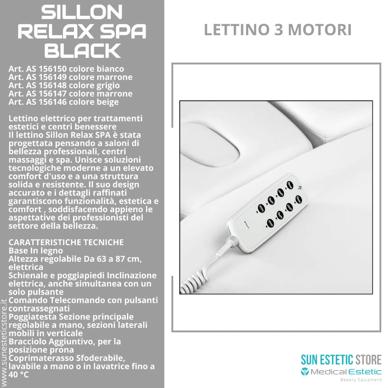 Sillon Relax SPA – Lettino Elettrico con Base Nera per Estetica e Centri Benessere