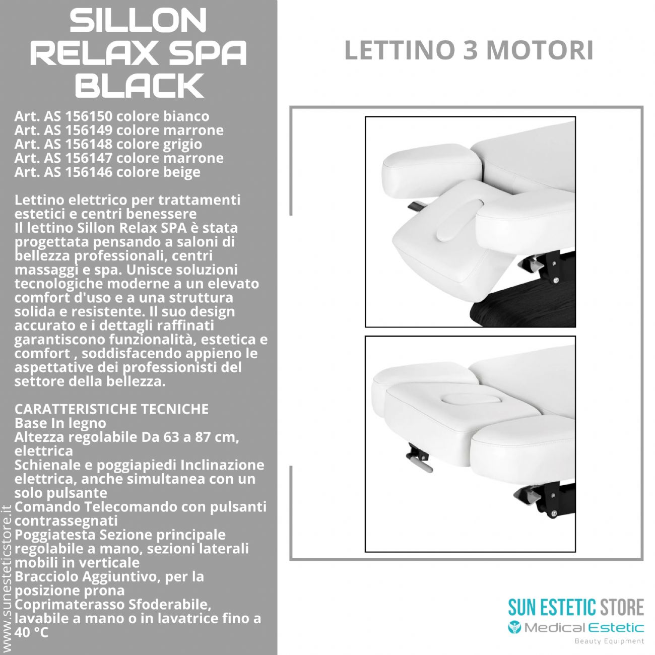 Sillon Relax SPA – Lettino Elettrico con Base Nera per Estetica e Centri Benessere