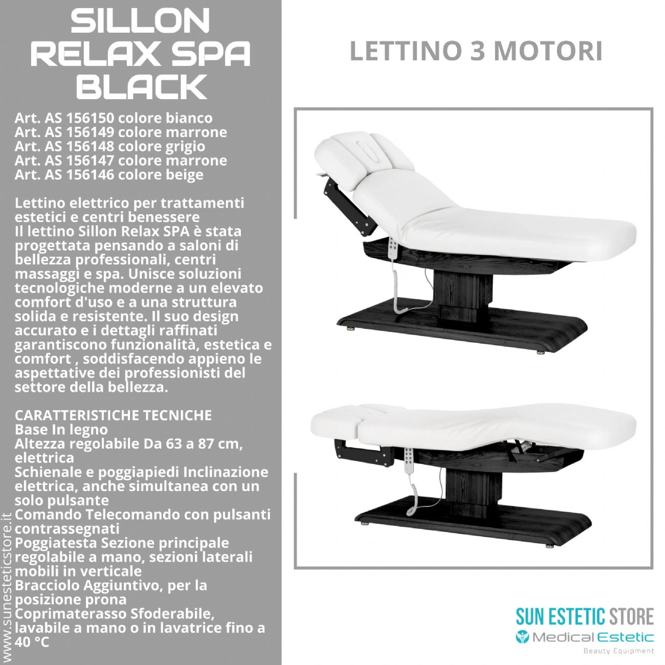 Sillon Relax SPA – Lettino Elettrico con Base Nera per Estetica e Centri Benessere
