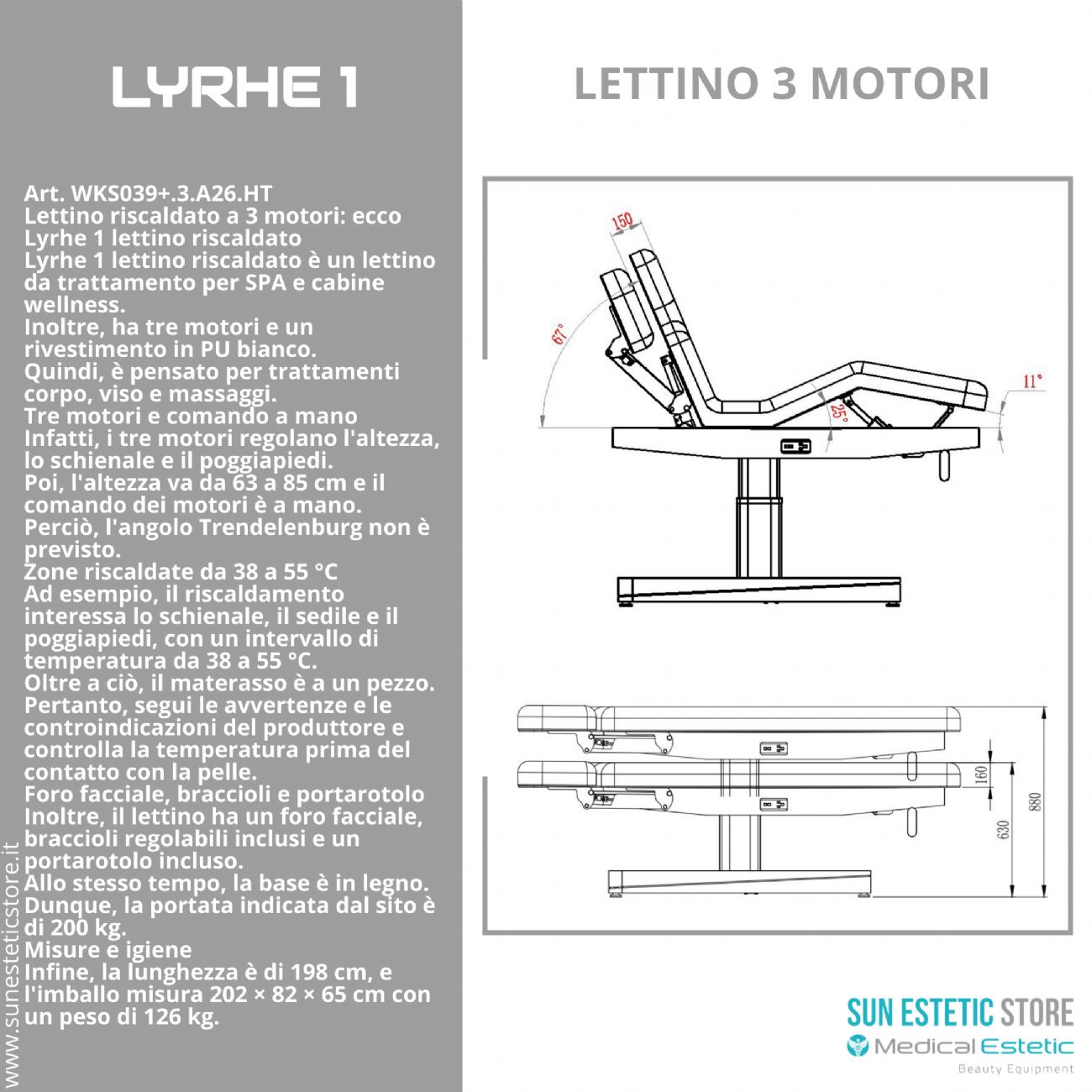 Lyrhe 1 – Lettino Riscaldato 3 Motori per SPA e Cabine Wellness