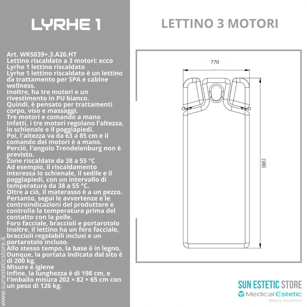 Lyrhe 1 – Lettino Riscaldato 3 Motori per SPA e Cabine Wellness