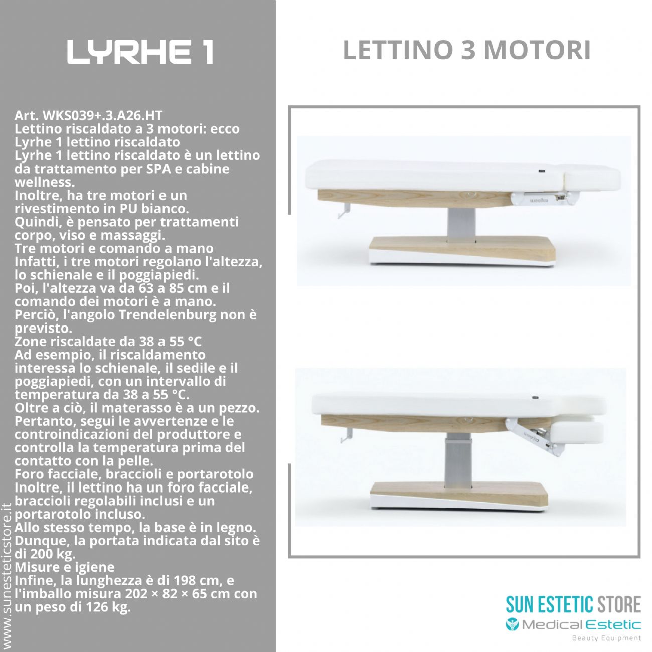 Lyrhe 1 – Lettino Riscaldato 3 Motori per SPA e Cabine Wellness
