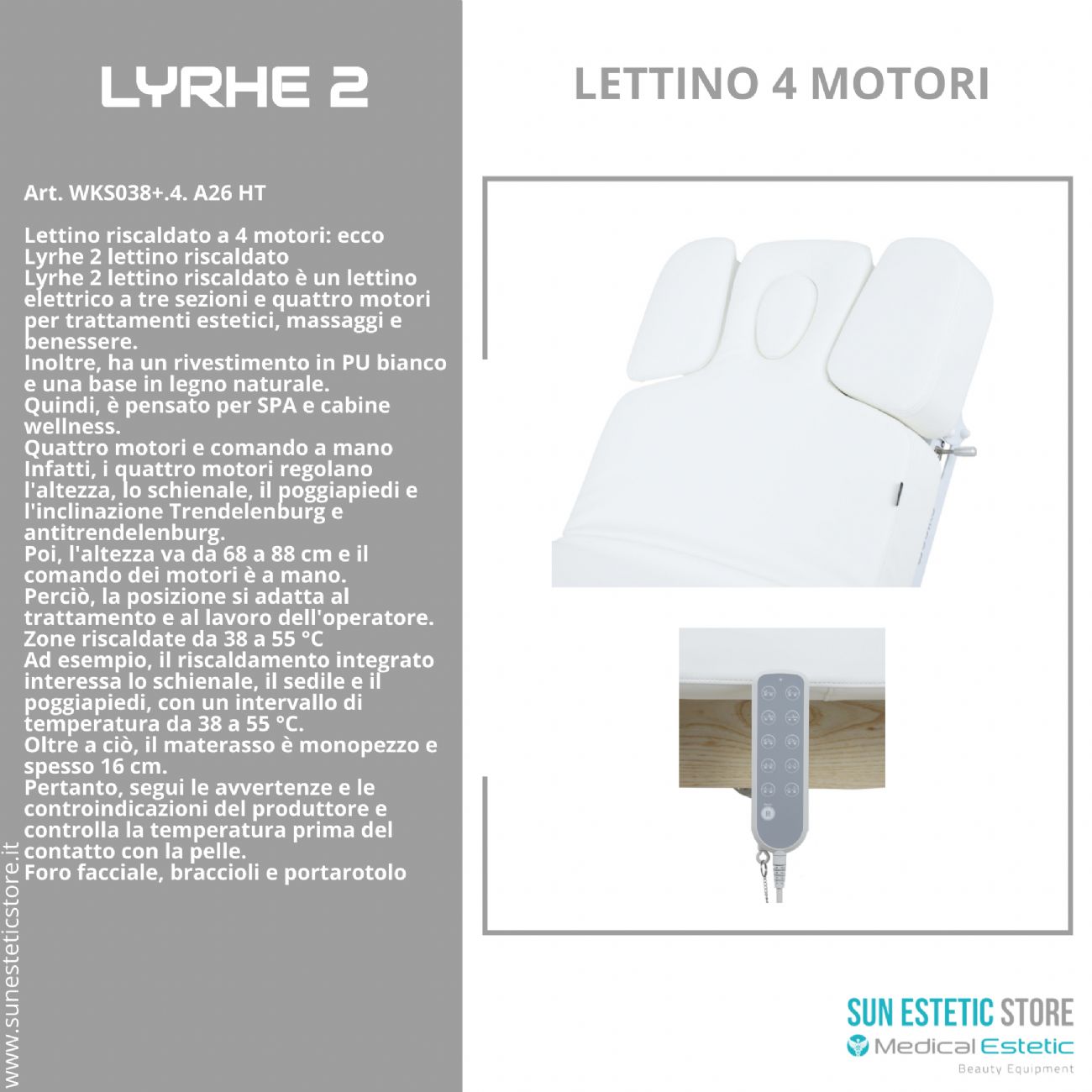 Lyrhe 2 – Lettino Riscaldato 4 Motori con Trendelenburg