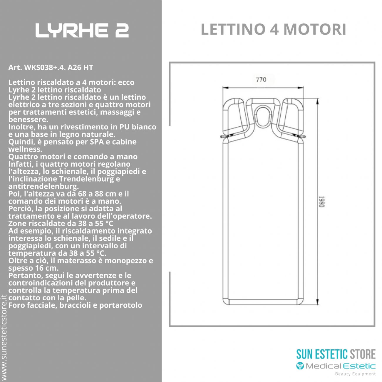 Lyrhe 2 – Lettino Riscaldato 4 Motori con Trendelenburg