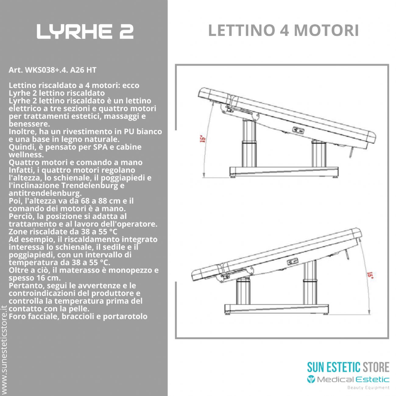 Lyrhe 2 – Lettino Riscaldato 4 Motori con Trendelenburg