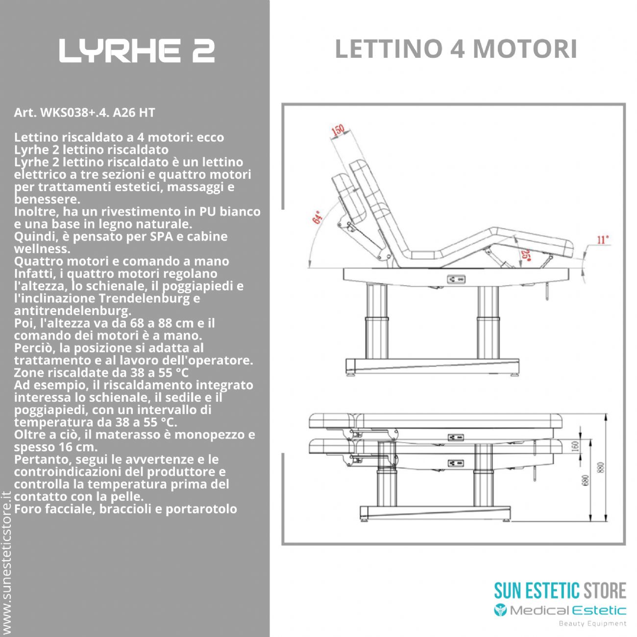 Lyrhe 2 – Lettino Riscaldato 4 Motori con Trendelenburg