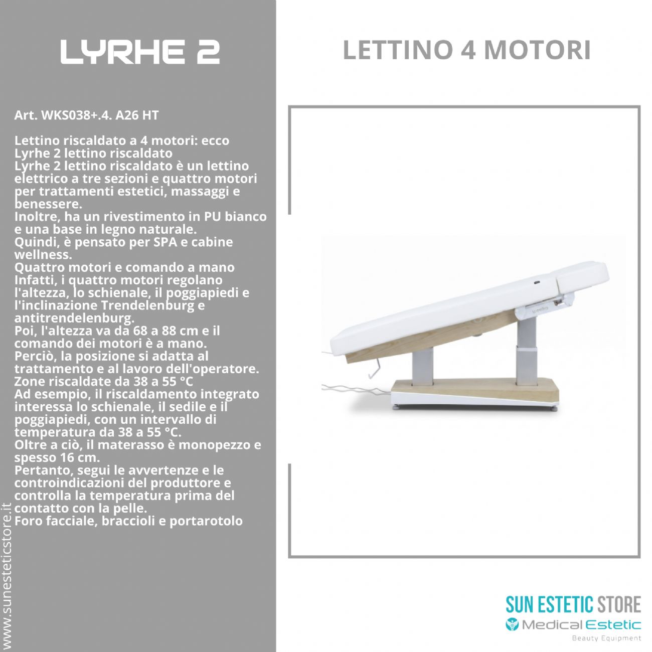Lyrhe 2 – Lettino Riscaldato 4 Motori con Trendelenburg