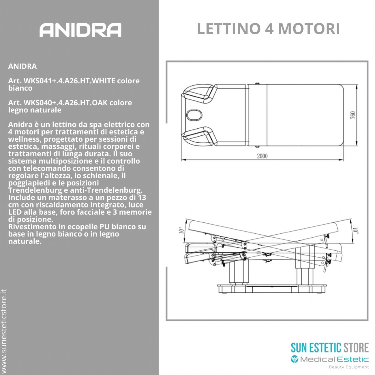Anidra – Lettino SPA Elettrico 4 Motori con 3 Memorie