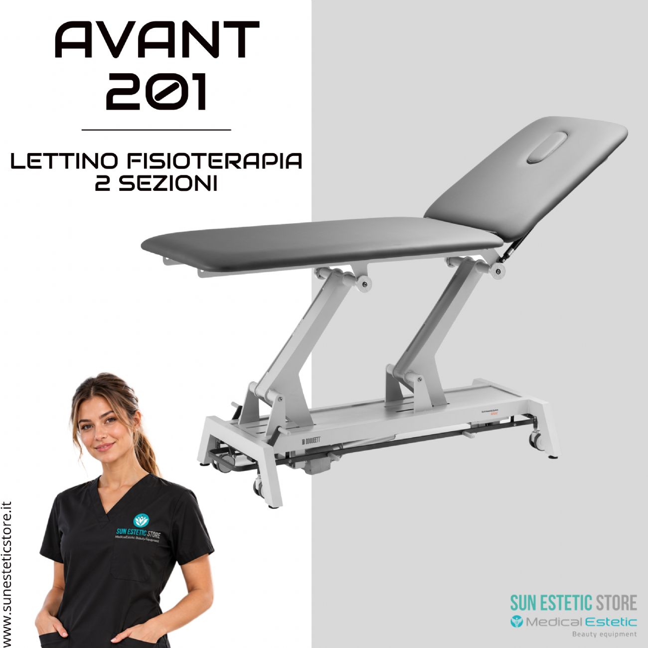 Avant-201 Lettino fisioterapia elettrico 2 sezioni metallo comando perimetrale
