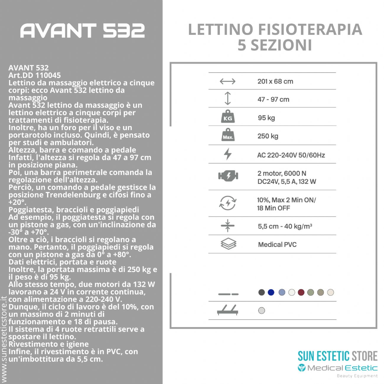 Avant 532 – Lettino da Massaggio Elettrico a Cinque Corpi