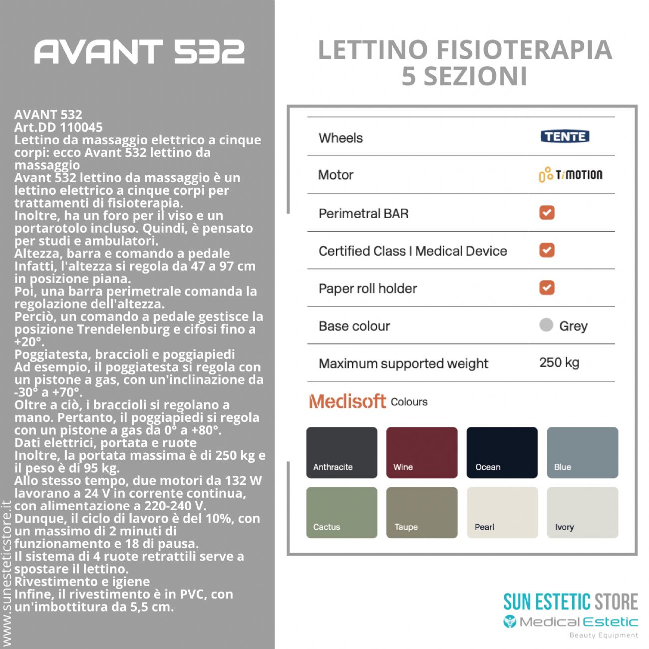 Avant 532 – Lettino da Massaggio Elettrico a Cinque Corpi