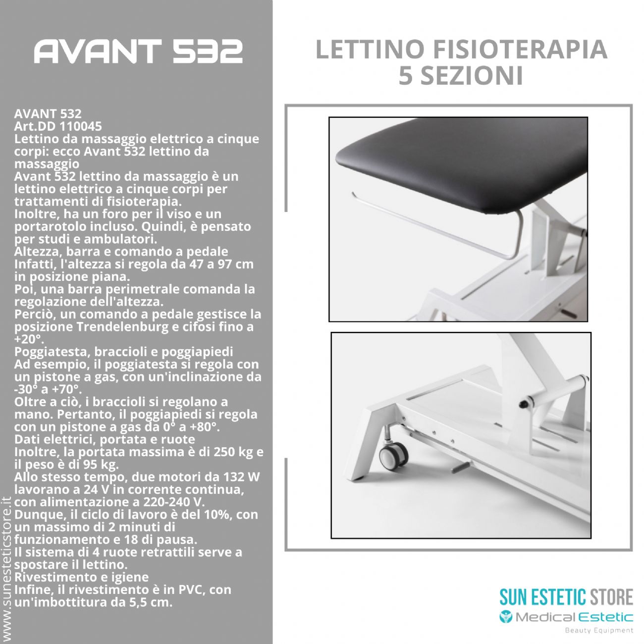Avant 532 – Lettino da Massaggio Elettrico a Cinque Corpi