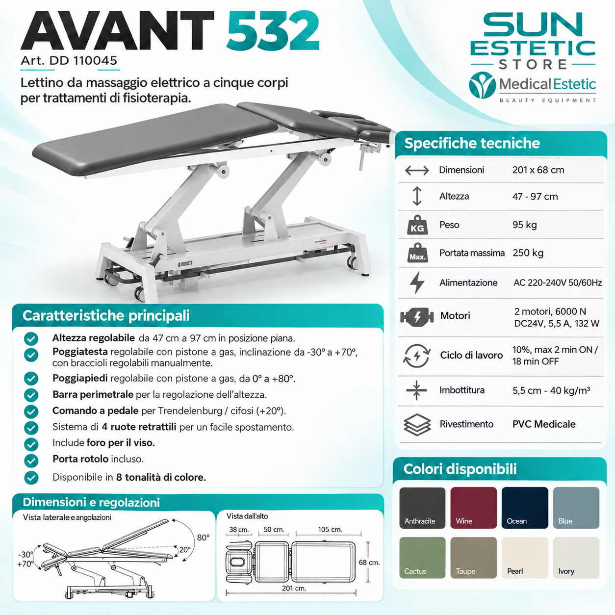 Avant 532 – Lettino da Massaggio Elettrico a Cinque Corpi