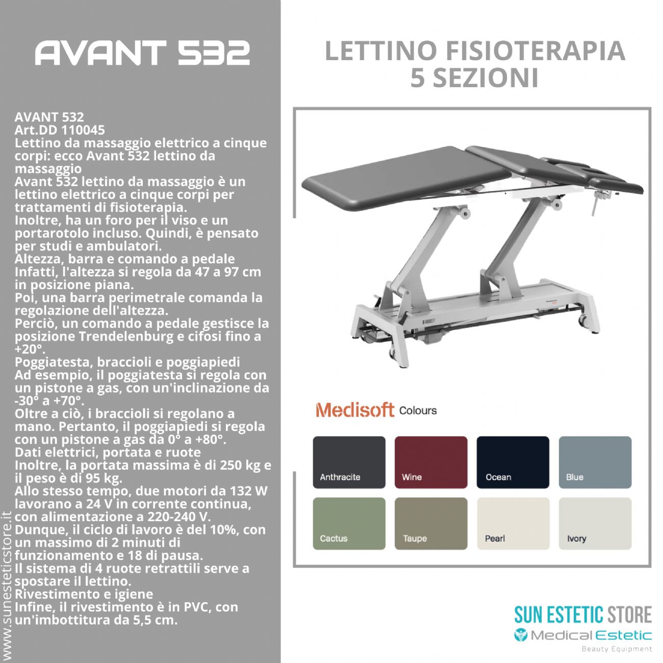 Avant 532 – Lettino da Massaggio Elettrico a Cinque Corpi