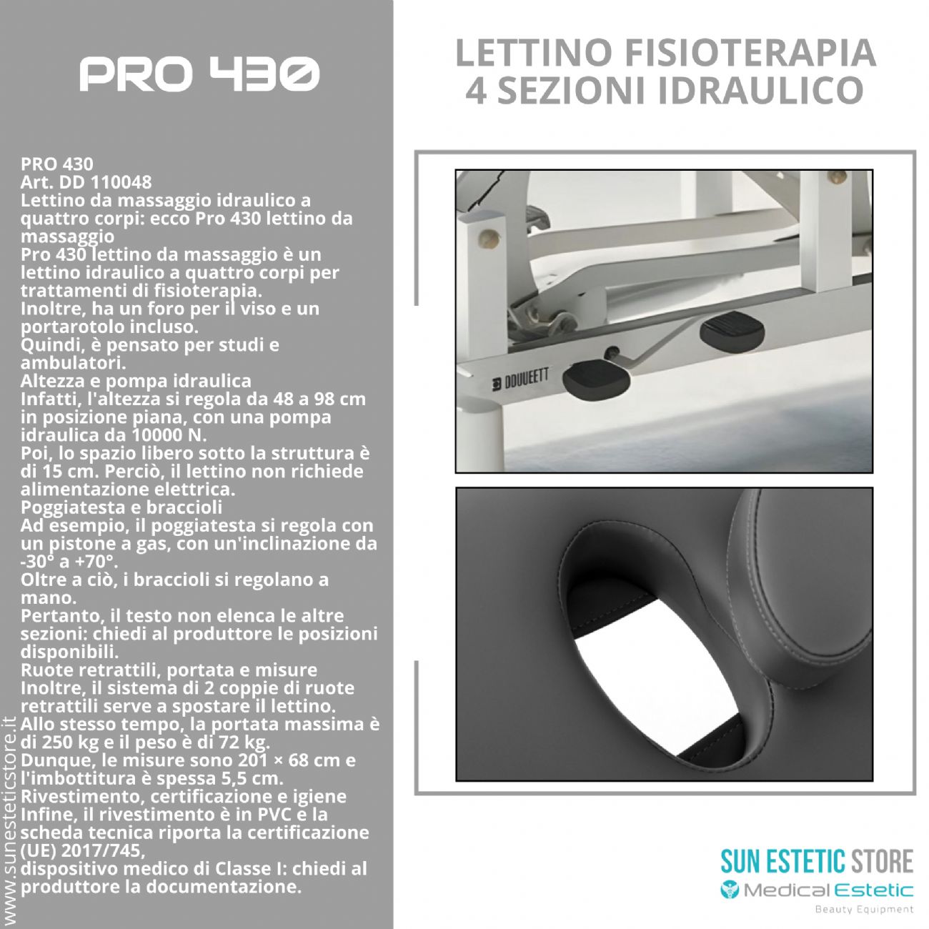 Pro 430 – Lettino da Massaggio Idraulico a Quattro Corpi