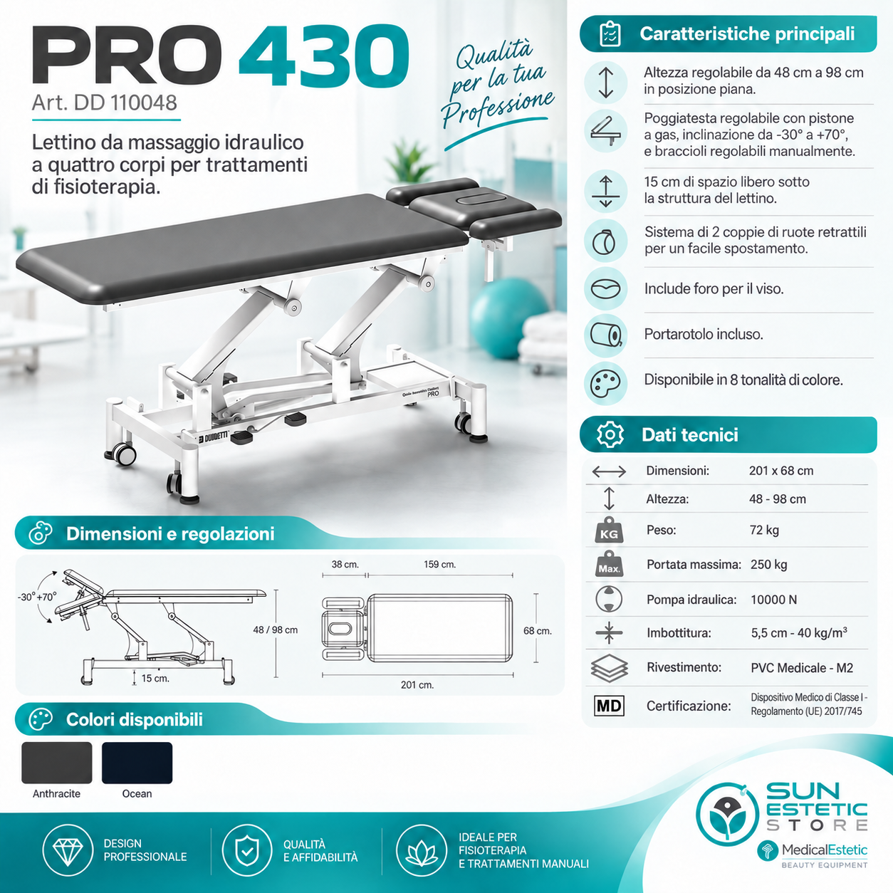 Pro 430 – Lettino da Massaggio Idraulico a Quattro Corpi