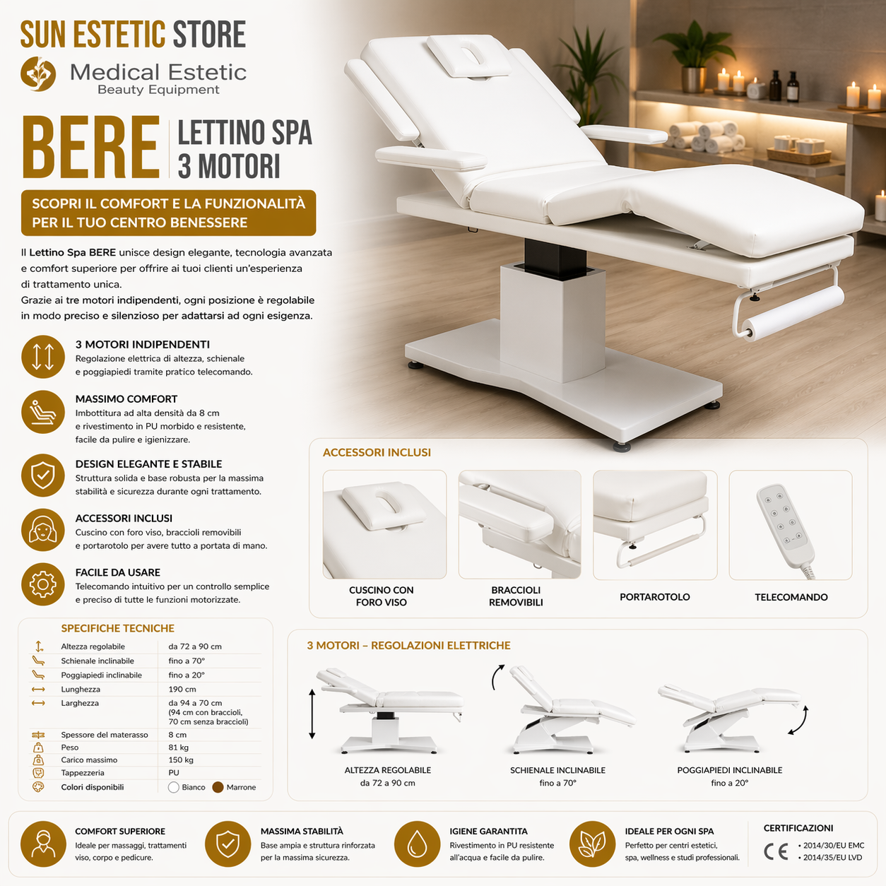 BERE Lettino massaggio SPA 2 snodi 2 motori