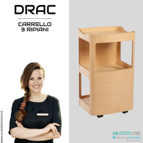 DRAC Carrello in legno 3 ripiani colore bianco