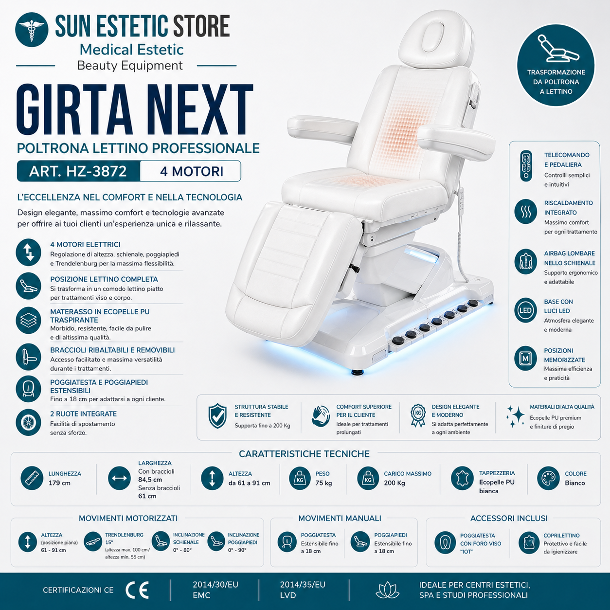 GIRTA NEXT Poltrona lettino 4 motori termoriscaldata con regolazione lombare