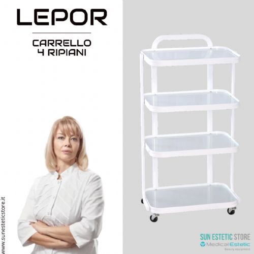 LEPOR Carrello in metallo con  4 ripiani in vetro