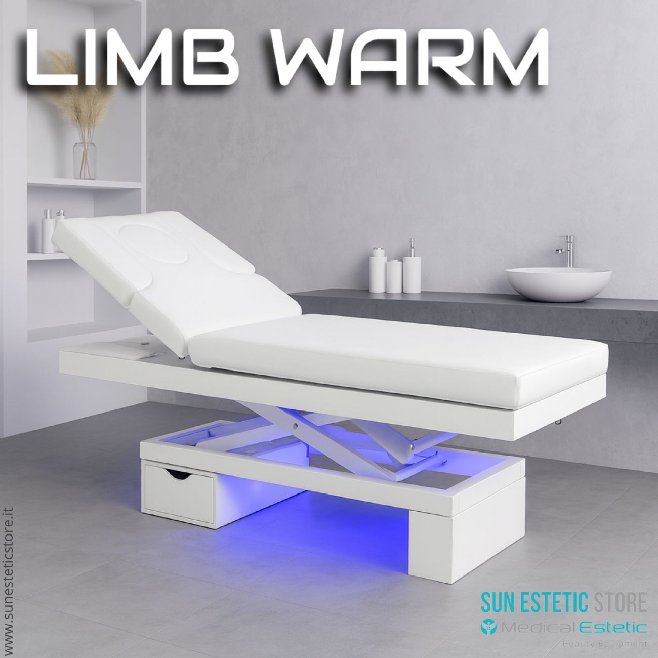 Limb WarmLettino Spa in legno con cassetto base illuminata<br />regolabile 2 motori termoriscaldato