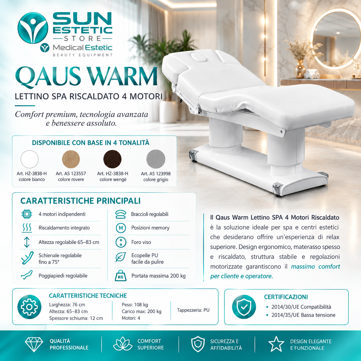 QAUS WARM Lettino Spa 4 motori termoriscaldato