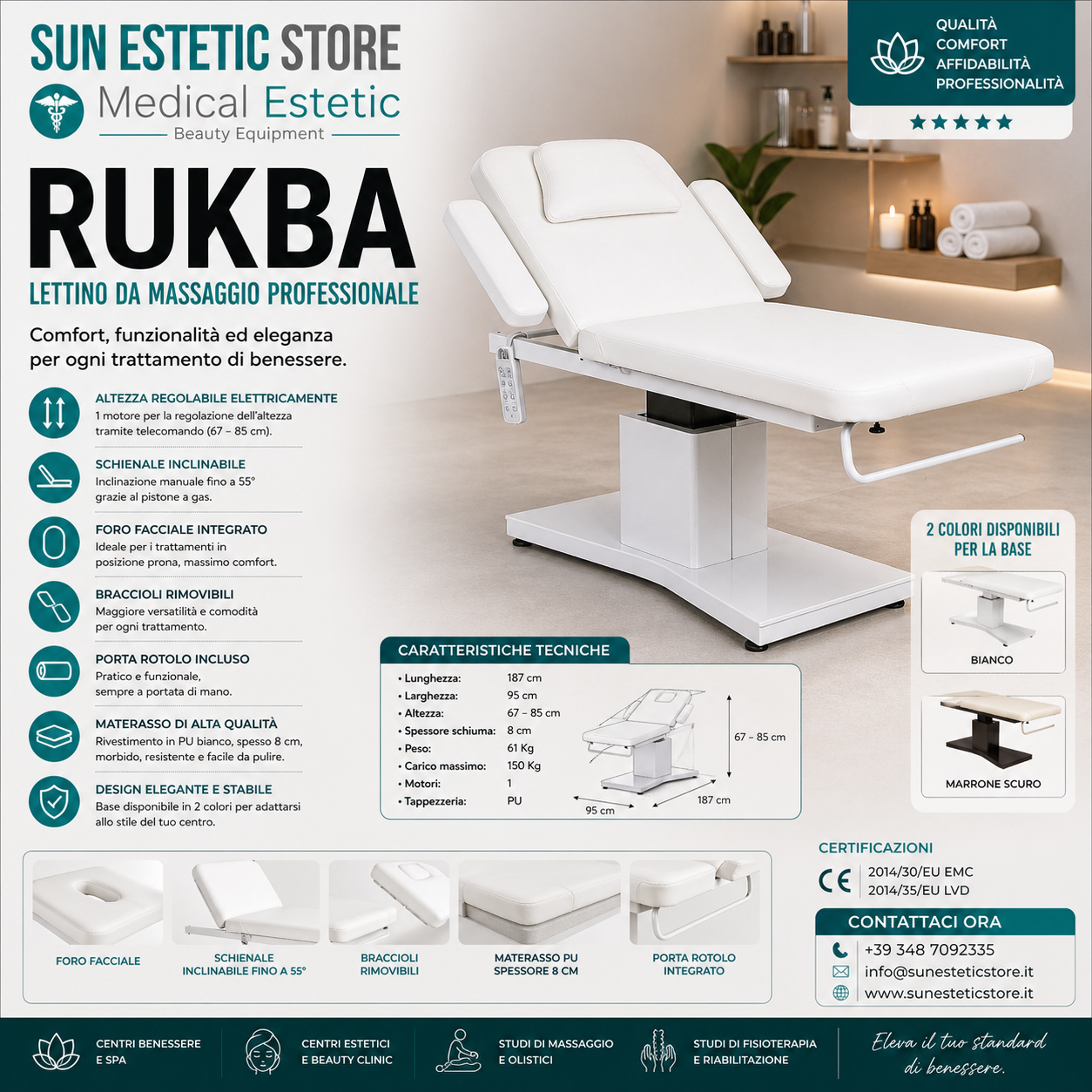 RUKBA Lettino massaggio SPA 1 snodo 1 motore