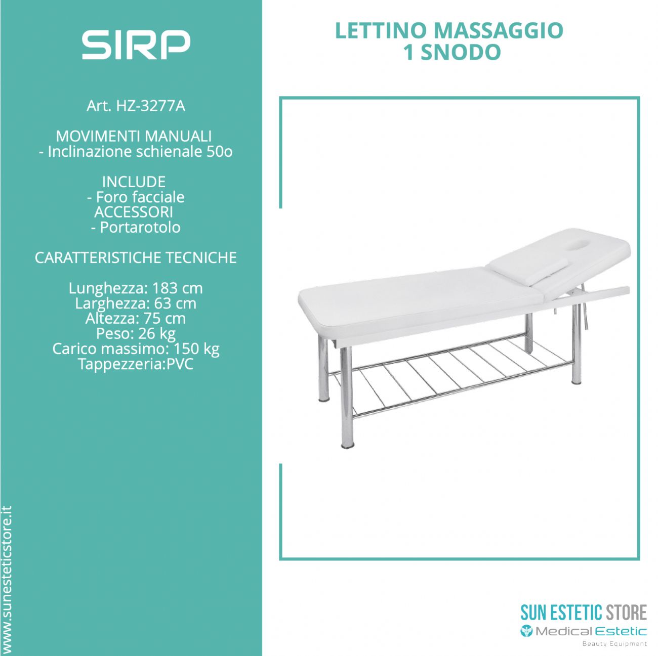 SIRP Lettino massaggio in metallo 1 snodo colore bianco