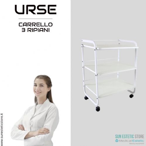 URSE Carrello in metallo con 3 ripiani in legno