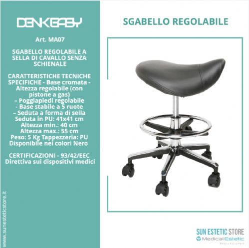 DENK EASY Sgabello regolabile a sella di cavallo con poggia piedi senza scjhienale