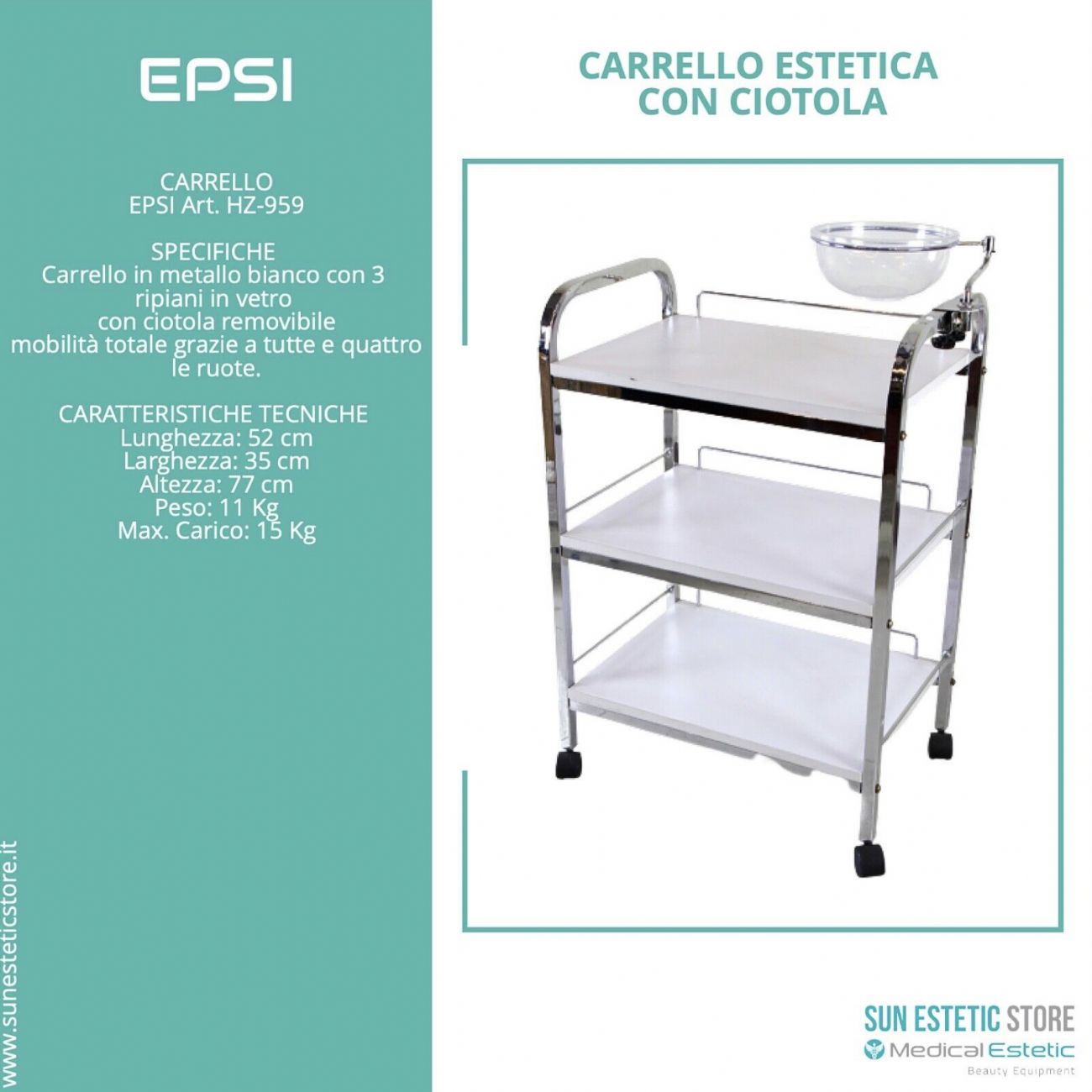 EPSI Carrello 3 ripiani con ciotola manicure