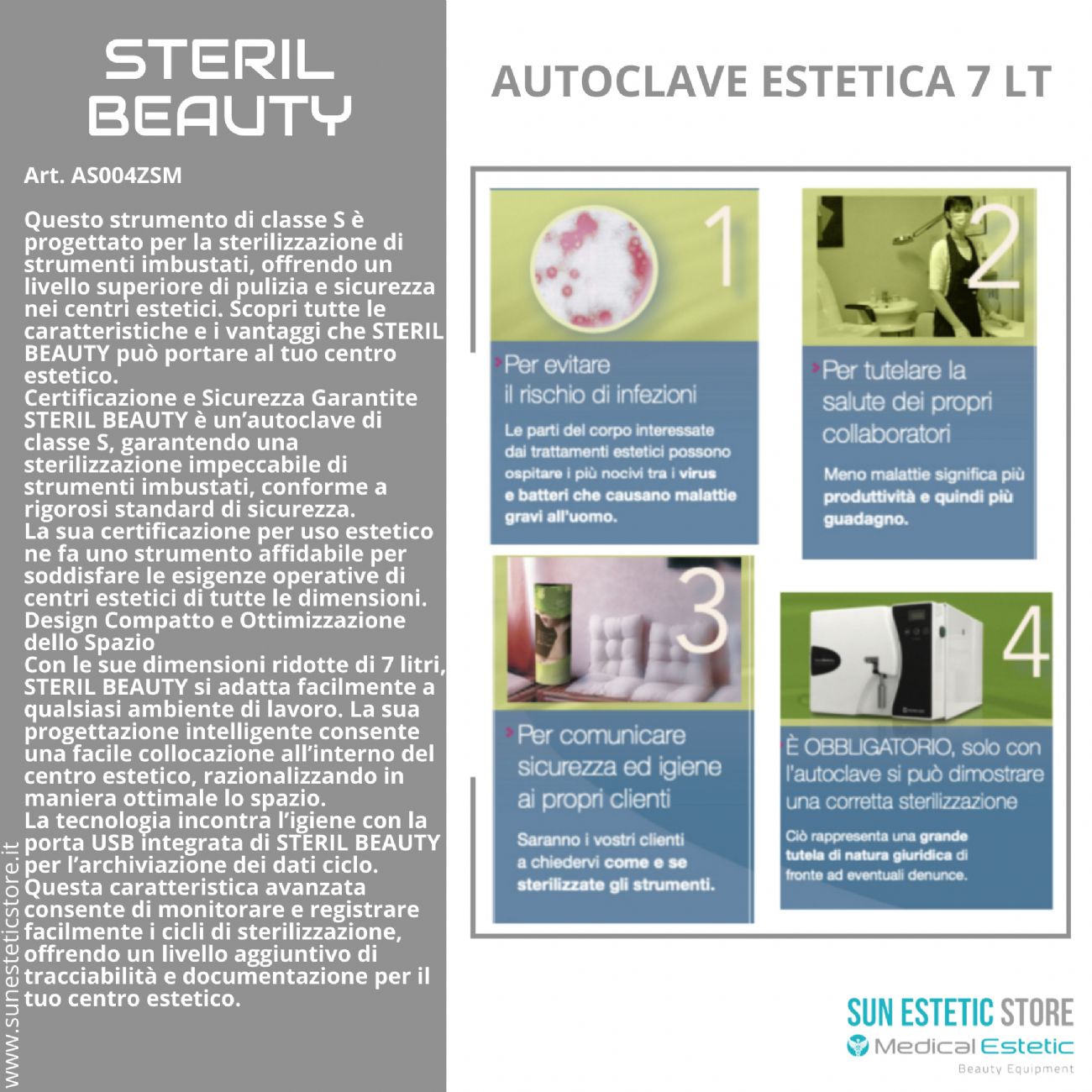 Steril Beauty Autoclave a vapore 7 Lt sterilizzazione attrezzi estetica