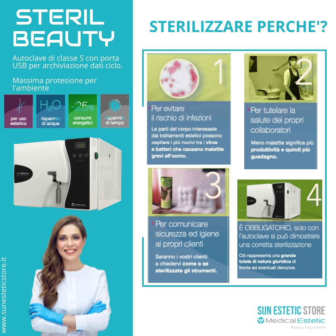 Steril Beauty Autoclave a vapore 7 Lt sterilizzazione attrezzi estetica