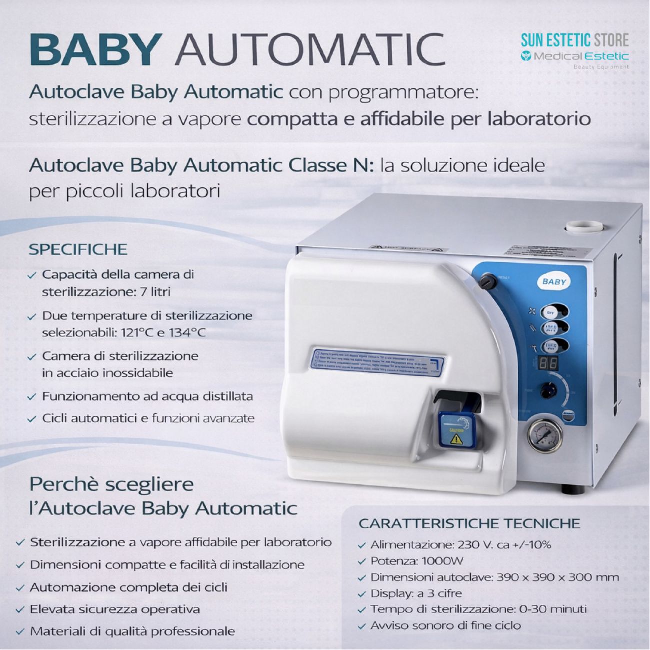 Baby Automatic autoclave 7 lt con programmatore