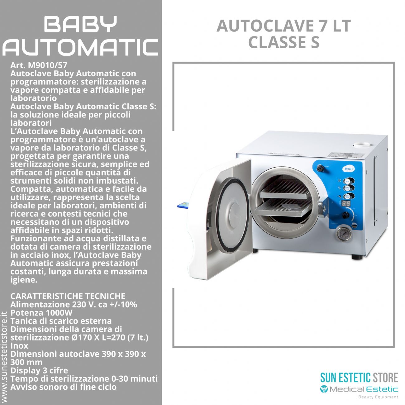 Autoclave a vapore 7 Lt  Classe N - S