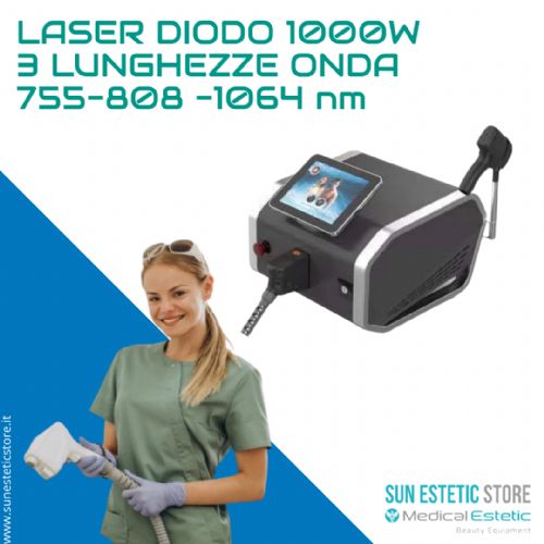Diode laser 808 nm 360W Portable<br />- Liquid cooling temperature adjustable<br />- Handpiece surface 12x20 mm<br />- Fluence adjustable 0 - 40J cm2
