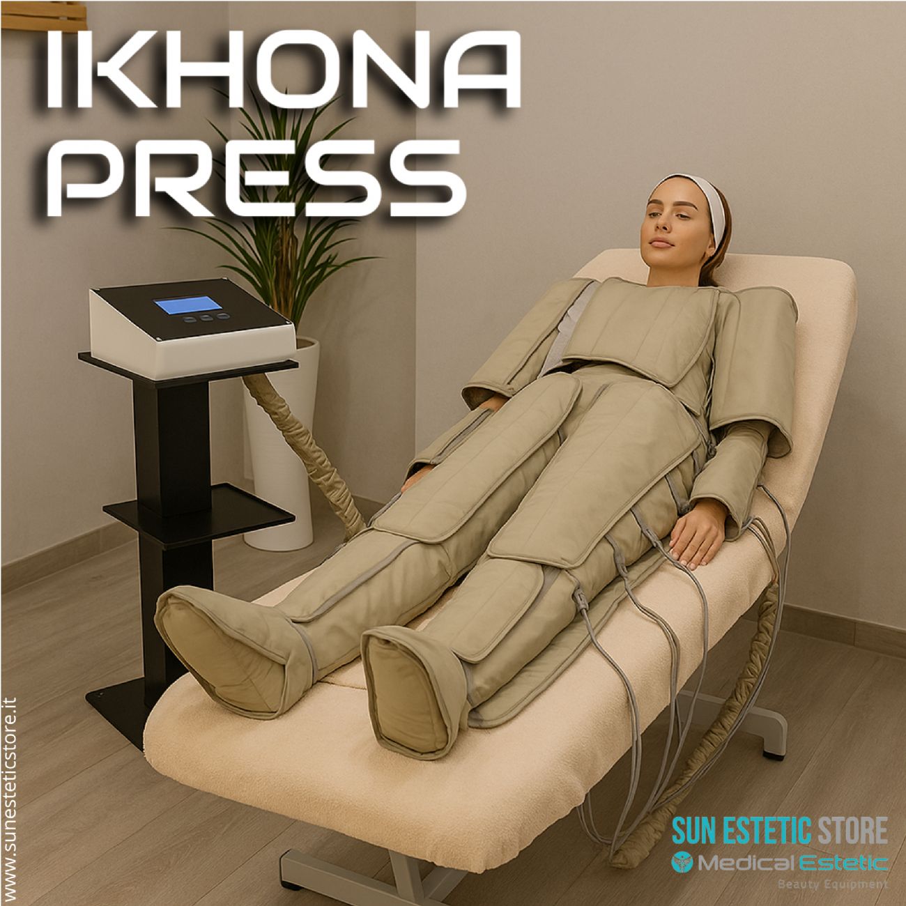 iKHONA PRESS Pressoterapia 10 settori completa di marsupio porta gambali