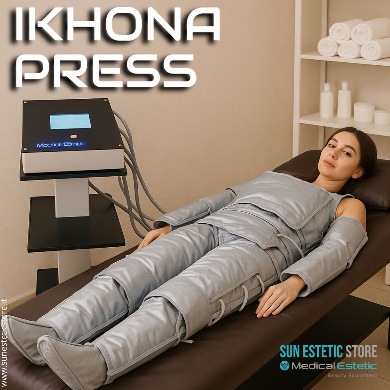 KHONA PRESS Pressoterapia 10 settori completa di marsupio porta gambali
